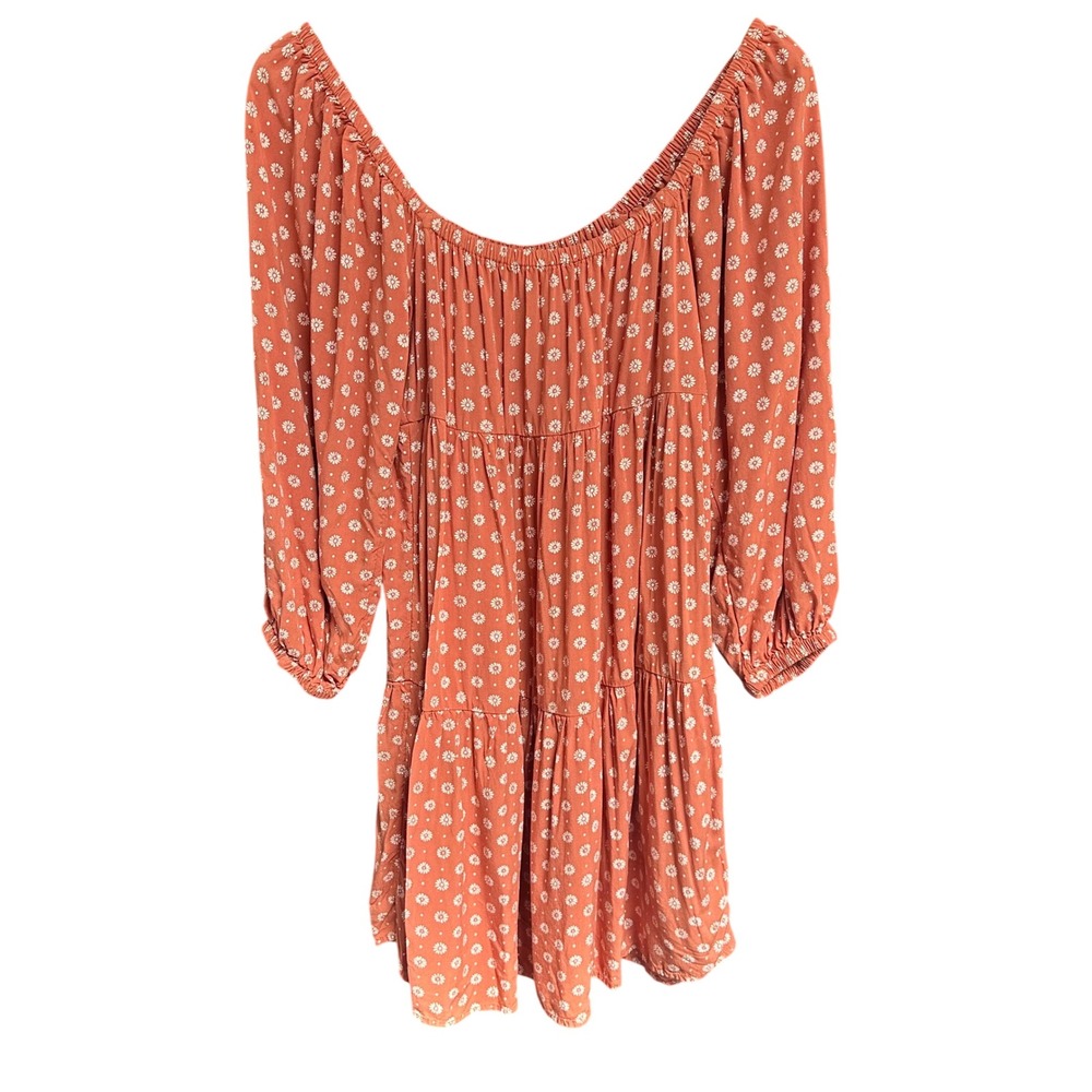 Billabong Floral‎ Tiered Mini Dress Terracotta Orange Daisy Print Medium - Picture 2 of 7